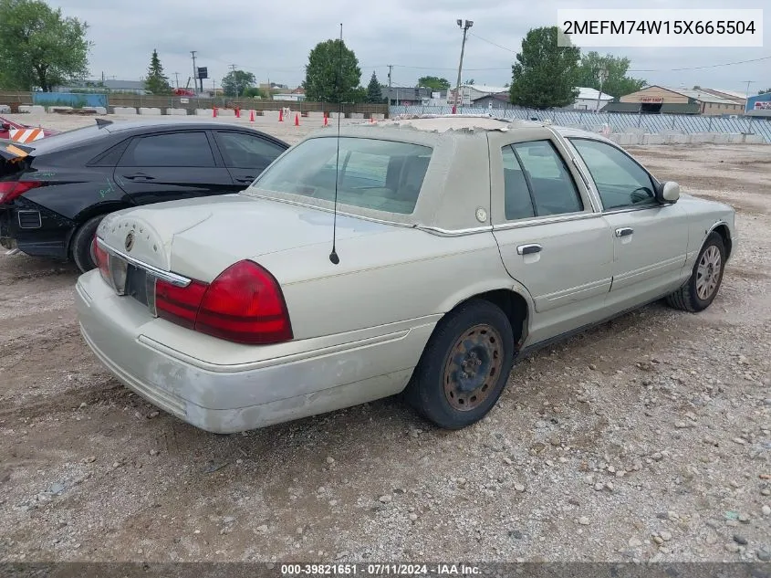 2005 Mercury Grand Marquis Gs VIN: 2MEFM74W15X665504 Lot: 40310840