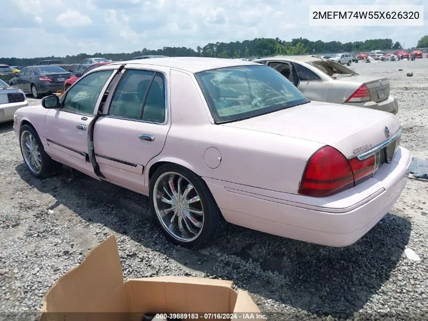 2005 Mercury Grand Marquis Gs VIN: 2MEFM74W55X626320 Lot: 39889183