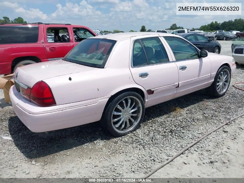 2005 Mercury Grand Marquis Gs VIN: 2MEFM74W55X626320 Lot: 39889183