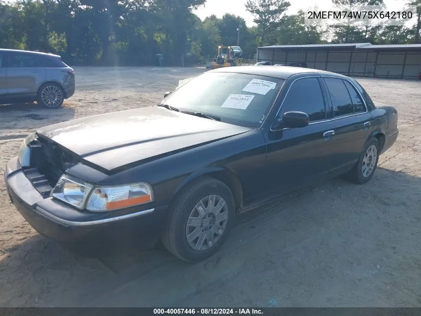 2005 Mercury Grand Marquis Gs VIN: 2MEFM74W75X642180 Lot: 40057446