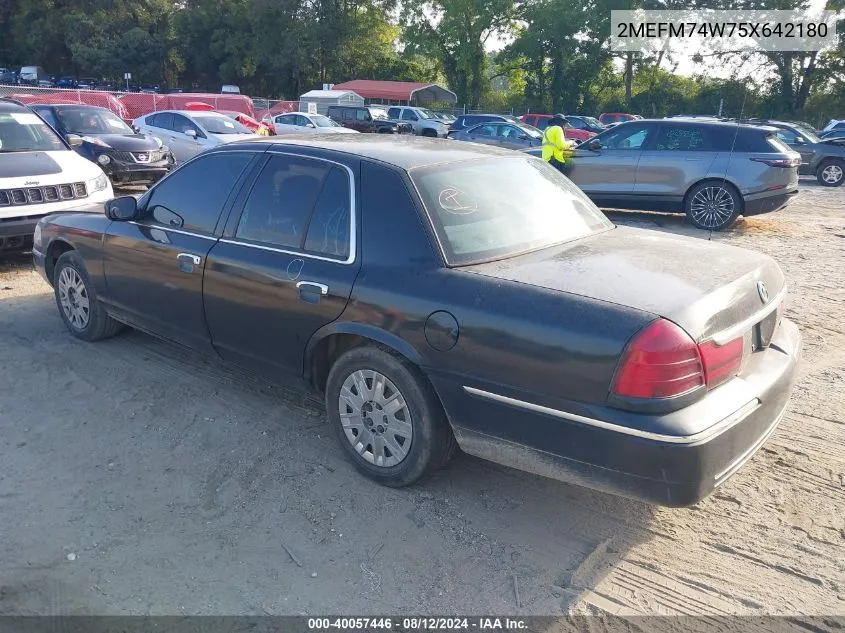 2005 Mercury Grand Marquis Gs VIN: 2MEFM74W75X642180 Lot: 40057446