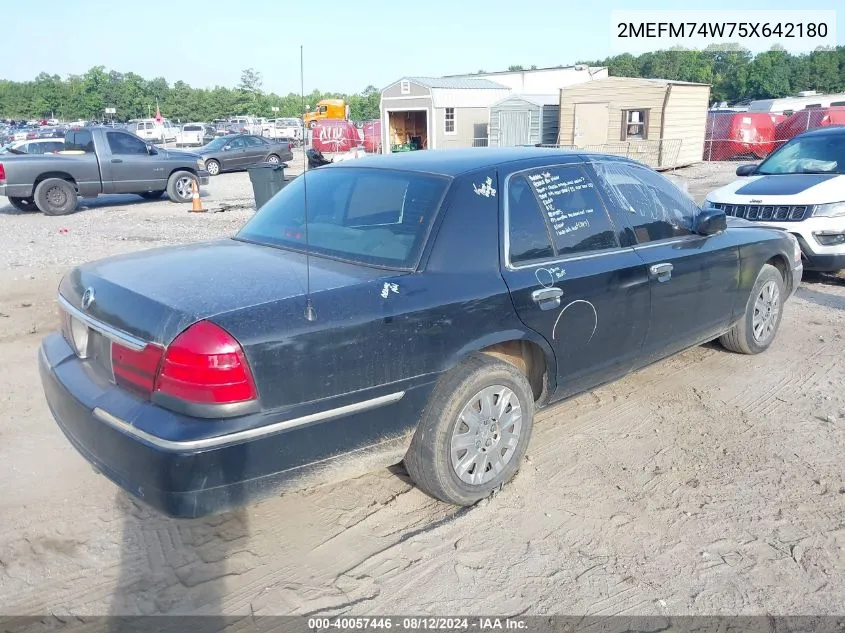 2005 Mercury Grand Marquis Gs VIN: 2MEFM74W75X642180 Lot: 40057446