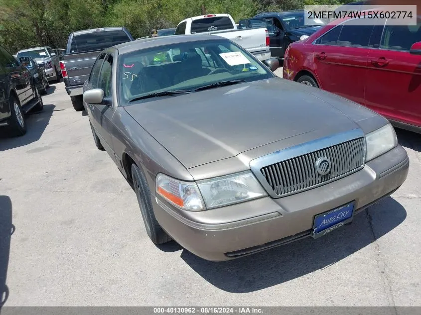 2005 Mercury Grand Marquis Gs VIN: 2MEFM74W15X602774 Lot: 40130962