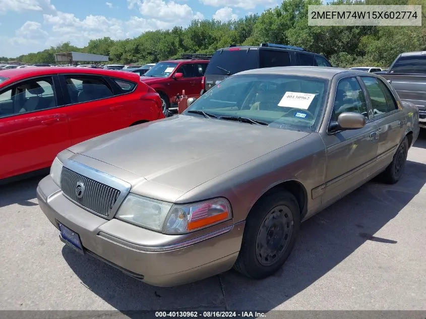 2005 Mercury Grand Marquis Gs VIN: 2MEFM74W15X602774 Lot: 40130962