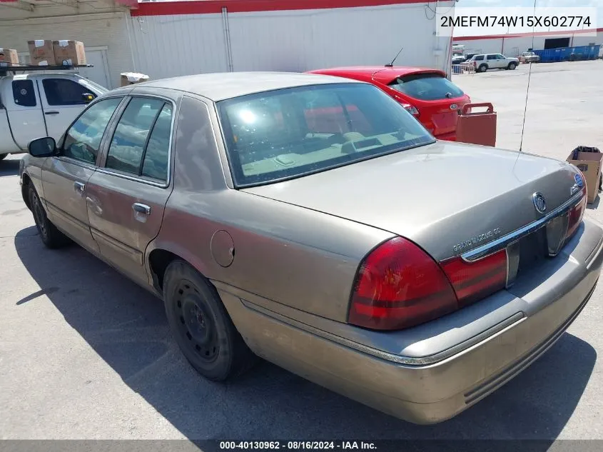 2005 Mercury Grand Marquis Gs VIN: 2MEFM74W15X602774 Lot: 40130962