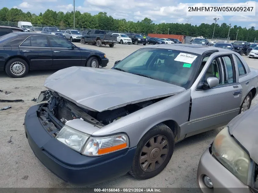 2005 Mercury Grand Marquis Ls VIN: 2MHFM75W05X609247 Lot: 40156045