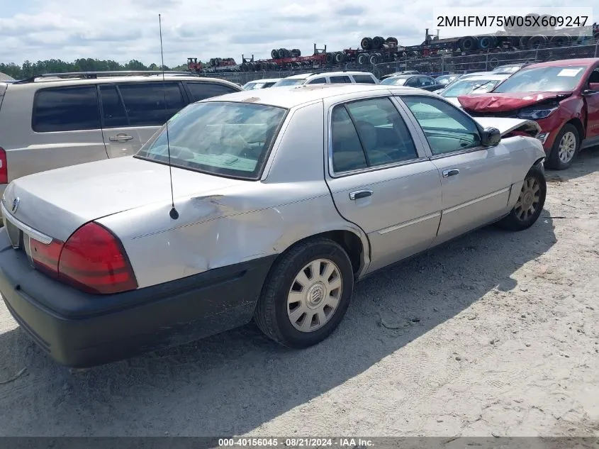 2005 Mercury Grand Marquis Ls VIN: 2MHFM75W05X609247 Lot: 40156045