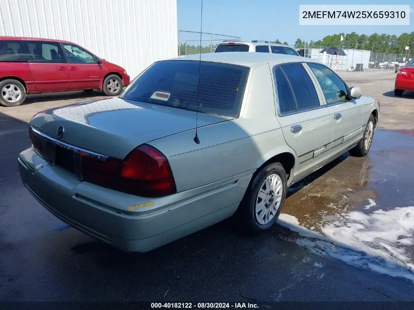 2005 Mercury Grand Marquis Gs VIN: 2MEFM74W25X659310 Lot: 40182122