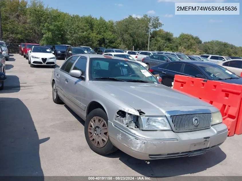 2005 Mercury Grand Marquis Gs VIN: 2MEFM74W65X645636 Lot: 40191158