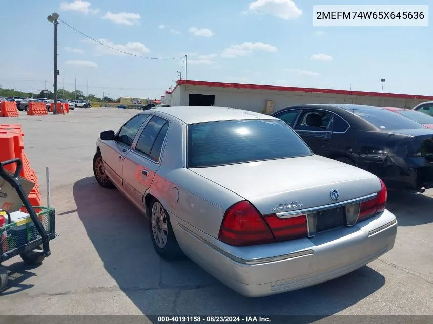 2005 Mercury Grand Marquis Gs VIN: 2MEFM74W65X645636 Lot: 40191158