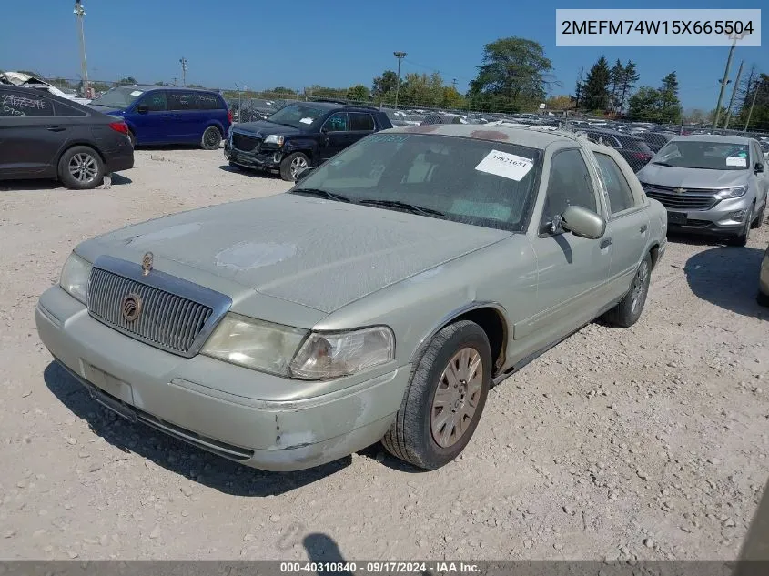 2005 Mercury Grand Marquis Gs VIN: 2MEFM74W15X665504 Lot: 40310840