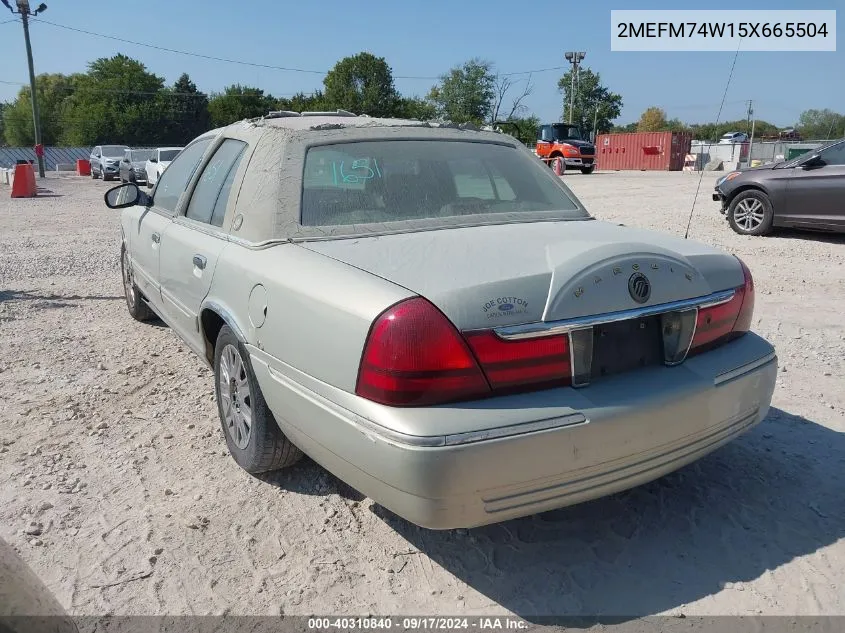 2005 Mercury Grand Marquis Gs VIN: 2MEFM74W15X665504 Lot: 40310840