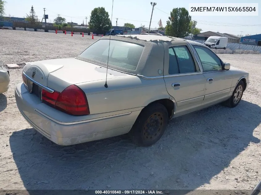 2005 Mercury Grand Marquis Gs VIN: 2MEFM74W15X665504 Lot: 40310840