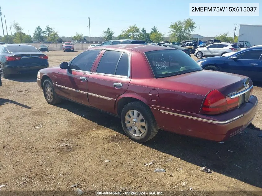 2005 Mercury Grand Marquis Ls/Lse VIN: 2MEFM75W15X615037 Lot: 40345635