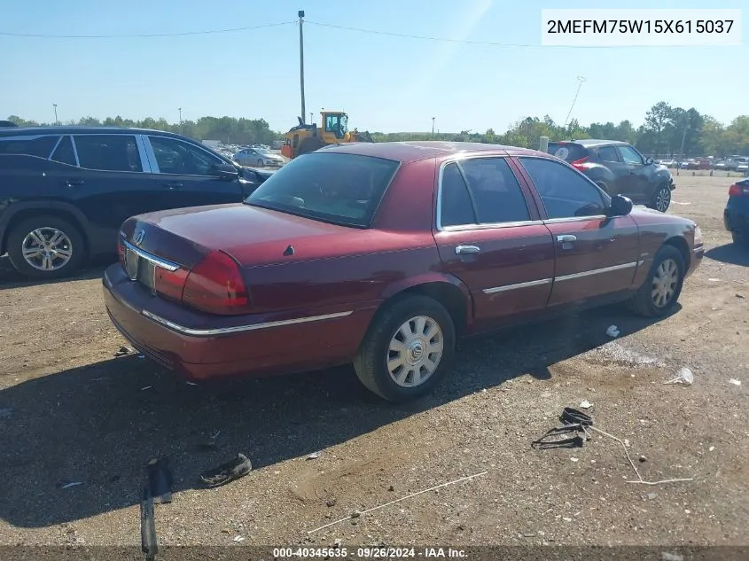 2005 Mercury Grand Marquis Ls/Lse VIN: 2MEFM75W15X615037 Lot: 40345635