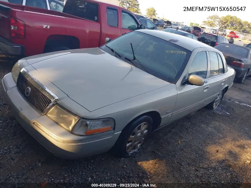 2005 Mercury Grand Marquis Ls/Lse VIN: 2MEFM75W15X650547 Lot: 40389229