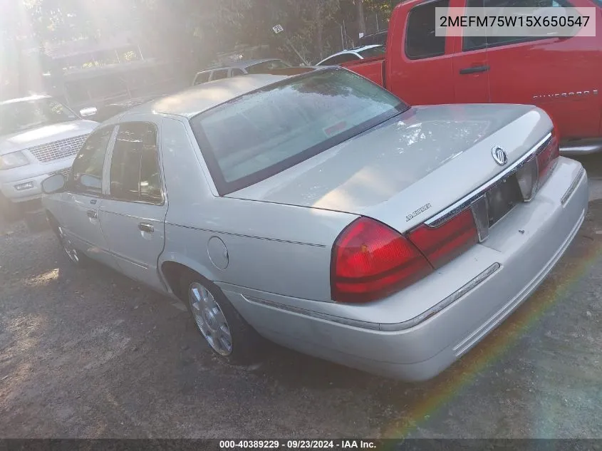 2005 Mercury Grand Marquis Ls/Lse VIN: 2MEFM75W15X650547 Lot: 40389229