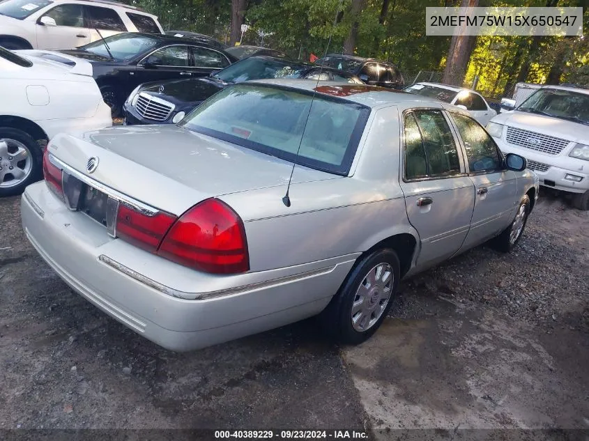 2005 Mercury Grand Marquis Ls/Lse VIN: 2MEFM75W15X650547 Lot: 40389229