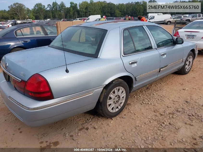 2005 Mercury Grand Marquis Gs VIN: 2MEFM74W85X665760 Lot: 40490357