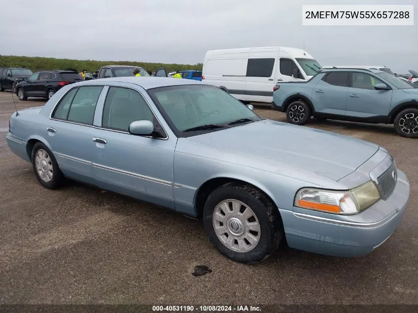 2005 Mercury Grand Marquis Ls VIN: 2MEFM75W55X657288 Lot: 40531190