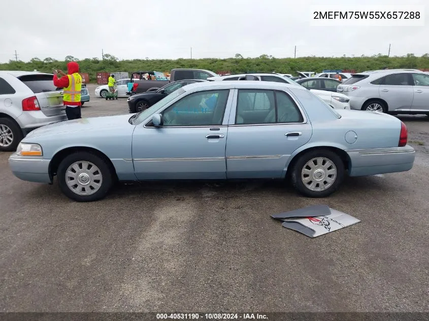 2005 Mercury Grand Marquis Ls VIN: 2MEFM75W55X657288 Lot: 40531190