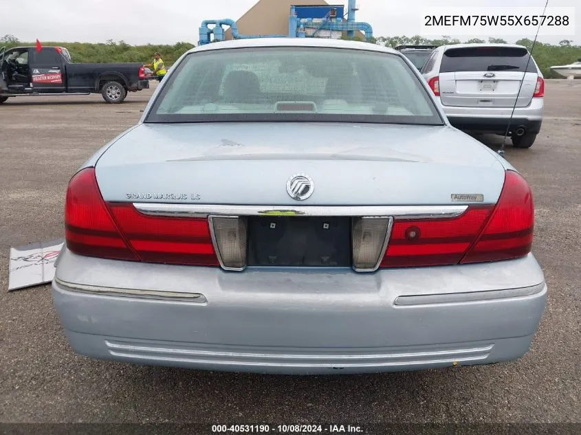 2005 Mercury Grand Marquis Ls VIN: 2MEFM75W55X657288 Lot: 40531190