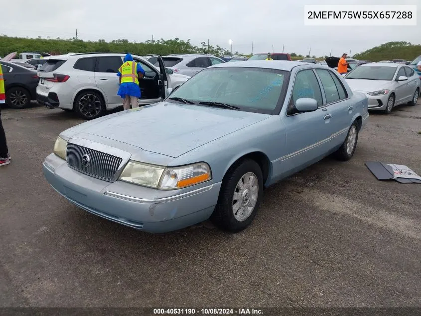 2005 Mercury Grand Marquis Ls VIN: 2MEFM75W55X657288 Lot: 40531190