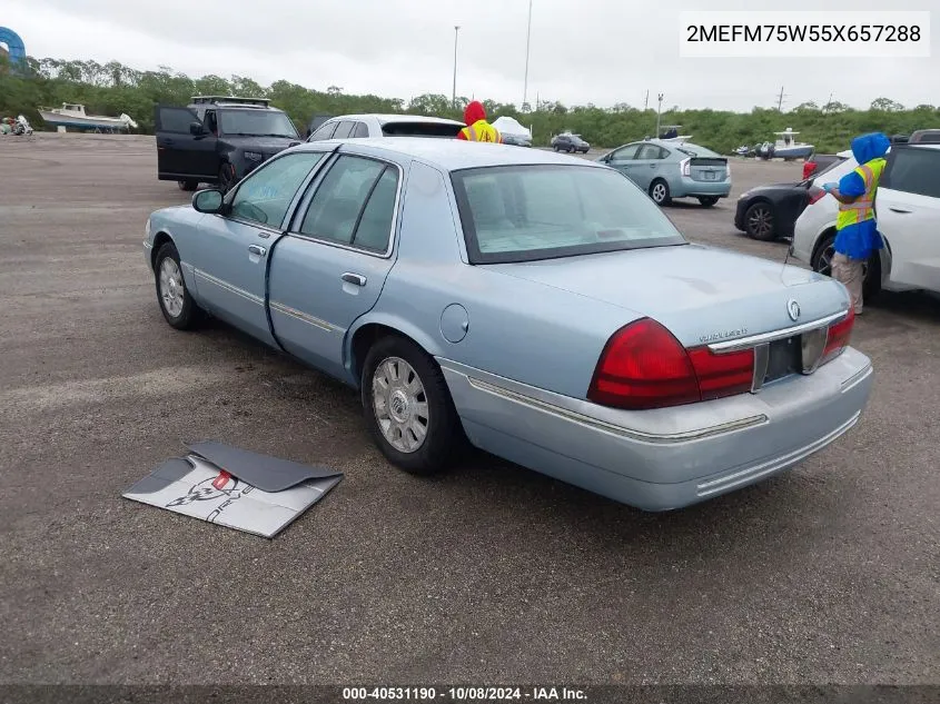 2005 Mercury Grand Marquis Ls VIN: 2MEFM75W55X657288 Lot: 40531190