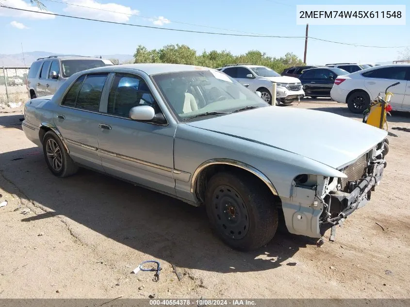 2005 Mercury Grand Marquis Gs VIN: 2MEFM74W45X611548 Lot: 40554378