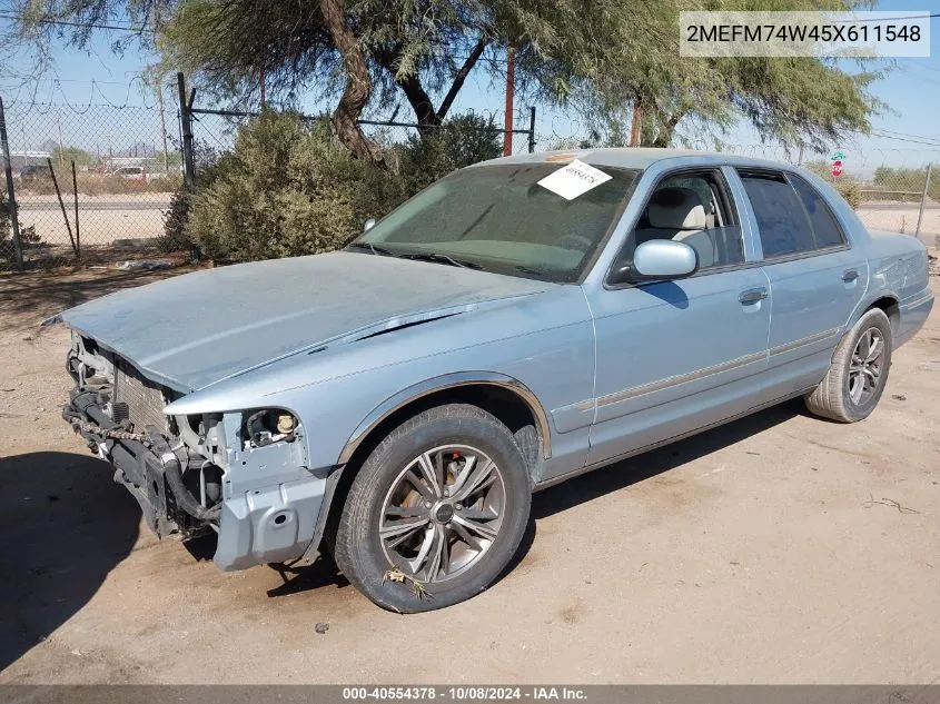 2005 Mercury Grand Marquis Gs VIN: 2MEFM74W45X611548 Lot: 40554378