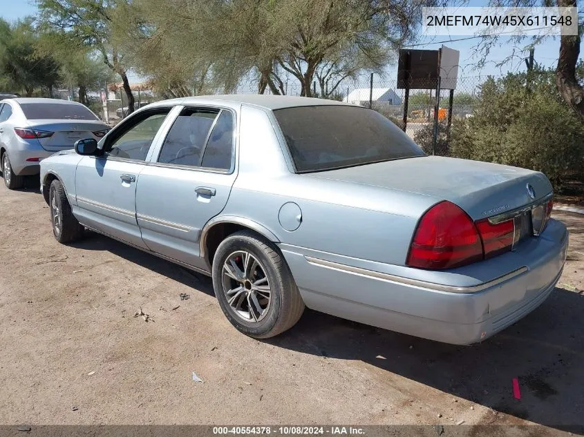 2005 Mercury Grand Marquis Gs VIN: 2MEFM74W45X611548 Lot: 40554378