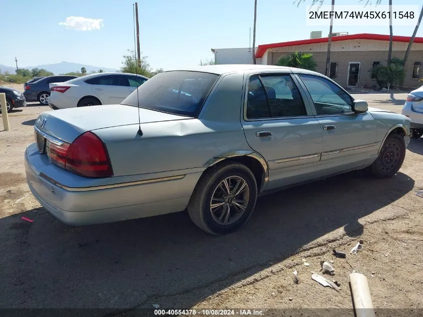 2005 Mercury Grand Marquis Gs VIN: 2MEFM74W45X611548 Lot: 40554378