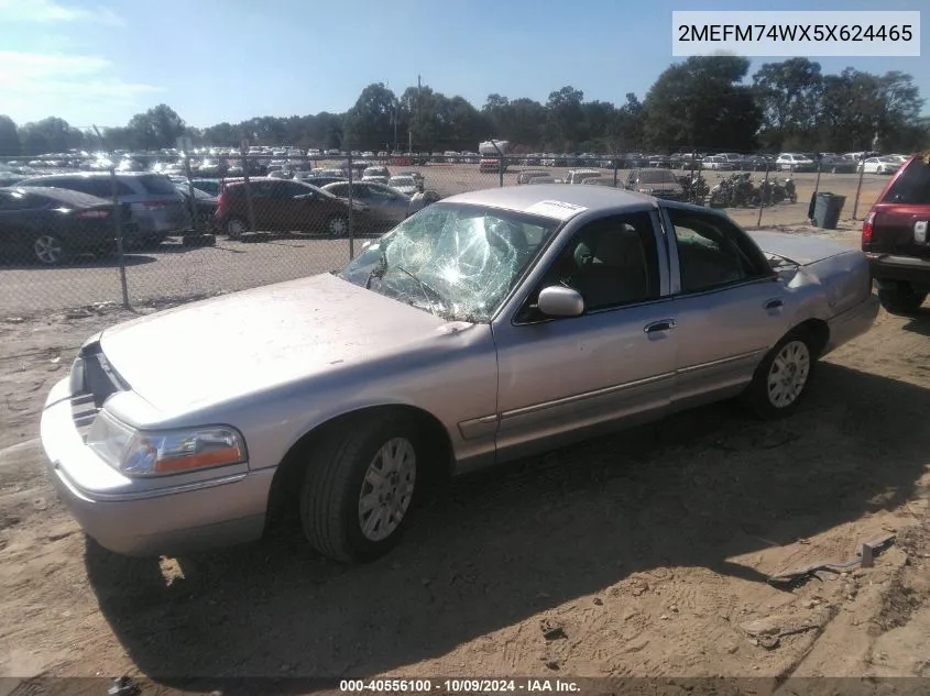 2005 Mercury Grand Marquis Gs VIN: 2MEFM74WX5X624465 Lot: 40556100