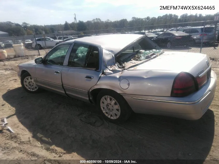 2005 Mercury Grand Marquis Gs VIN: 2MEFM74WX5X624465 Lot: 40556100