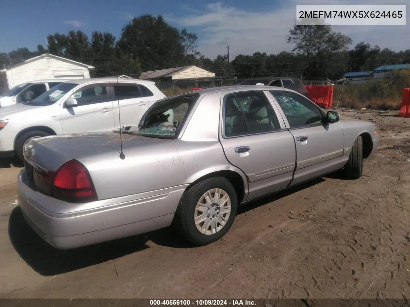 2005 Mercury Grand Marquis Gs VIN: 2MEFM74WX5X624465 Lot: 40556100