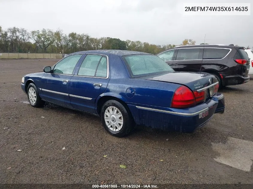 2005 Mercury Grand Marquis Gs VIN: 2MEFM74W35X614635 Lot: 40561985