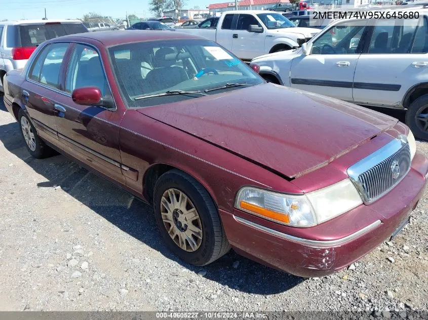 2005 Mercury Grand Marquis Gs VIN: 2MEFM74W95X645680 Lot: 40605227