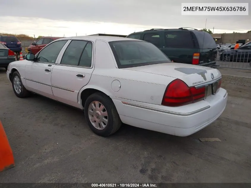 2005 Mercury Grand Marquis Ls/Lse VIN: 2MEFM75W45X636786 Lot: 40610521