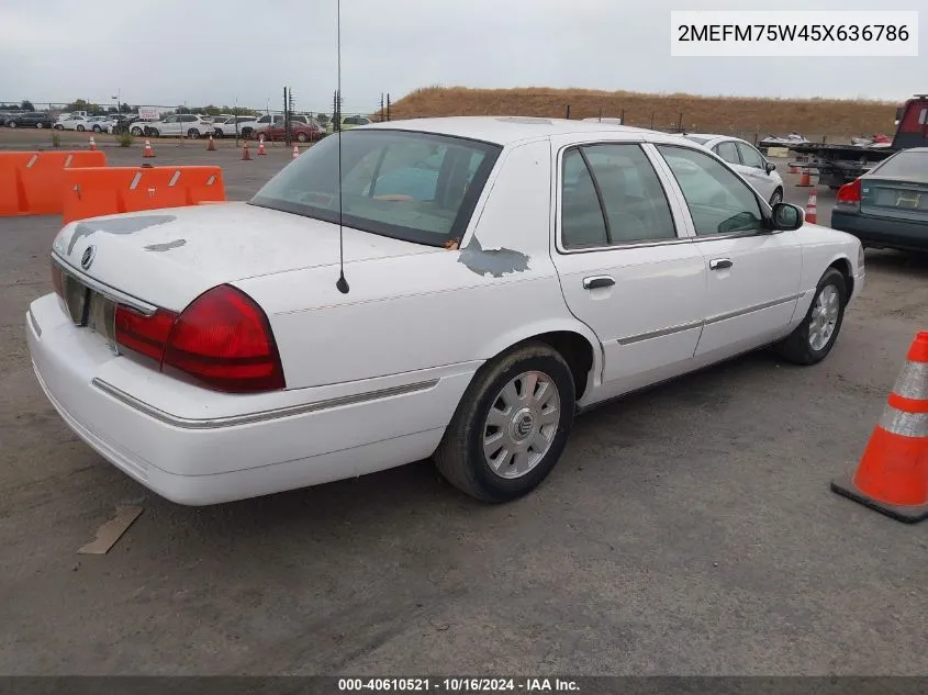 2005 Mercury Grand Marquis Ls/Lse VIN: 2MEFM75W45X636786 Lot: 40610521