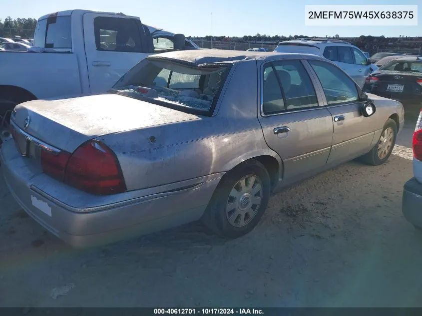 2005 Mercury Grand Marquis Ls/Lse VIN: 2MEFM75W45X638375 Lot: 40612701