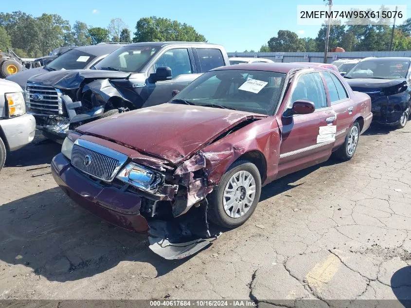 2005 Mercury Grand Marquis Gs VIN: 2MEFM74W95X615076 Lot: 40617684