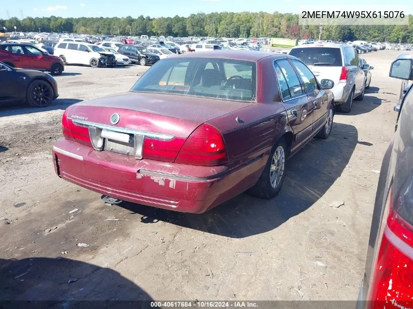 2005 Mercury Grand Marquis Gs VIN: 2MEFM74W95X615076 Lot: 40617684