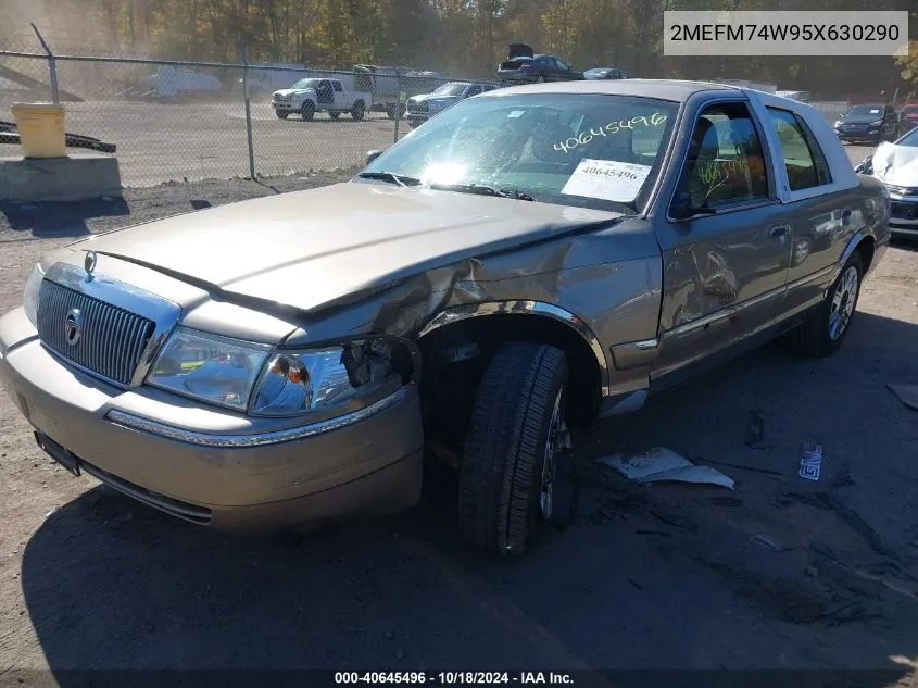 2005 Mercury Grand Marquis Gs VIN: 2MEFM74W95X630290 Lot: 40645496