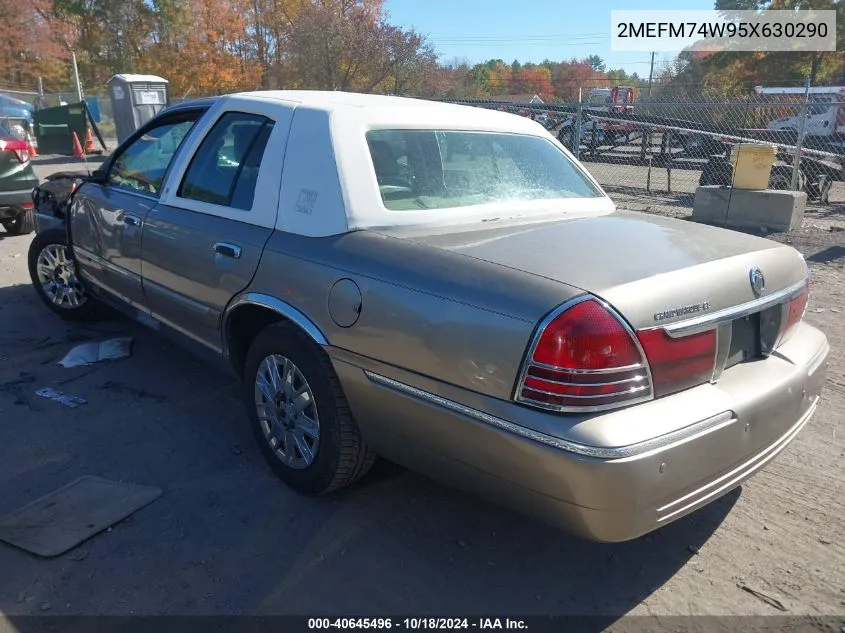 2005 Mercury Grand Marquis Gs VIN: 2MEFM74W95X630290 Lot: 40645496