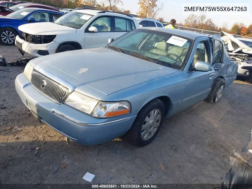 2005 Mercury Grand Marquis Ls/Lse VIN: 2MEFM75W55X647263 Lot: 40653681