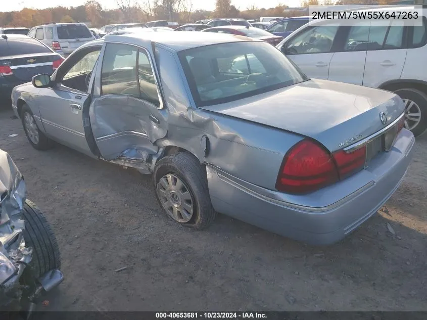 2005 Mercury Grand Marquis Ls/Lse VIN: 2MEFM75W55X647263 Lot: 40653681