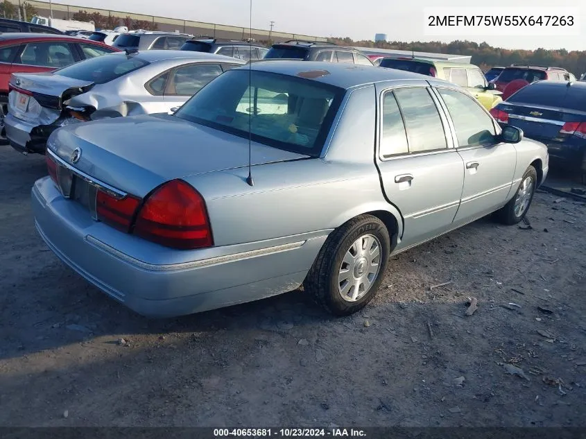 2005 Mercury Grand Marquis Ls/Lse VIN: 2MEFM75W55X647263 Lot: 40653681