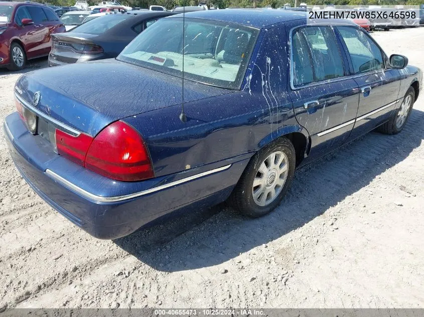 2005 Mercury Grand Marquis Ls/Lse VIN: 2MEHM75W85X646598 Lot: 40655473