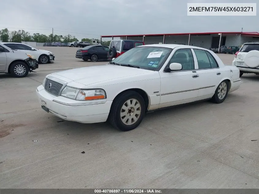 2005 Mercury Grand Marquis Ls/Lse VIN: 2MEFM75W45X603271 Lot: 40786897