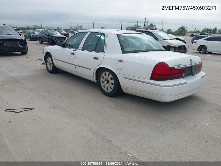 2005 Mercury Grand Marquis Ls/Lse VIN: 2MEFM75W45X603271 Lot: 40786897